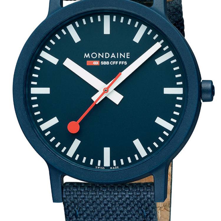 Mondaine Watch Essence Deep Ocean Blue Textile - White