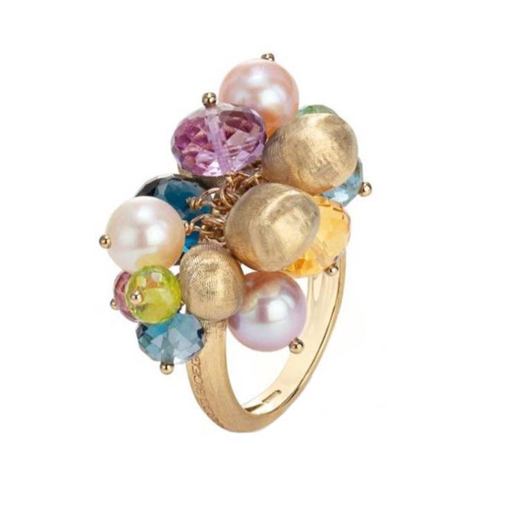 Marco Bicego Africa 18ct Yellow Gold Pearl Mixed Gemstone Cocktail Ring - S