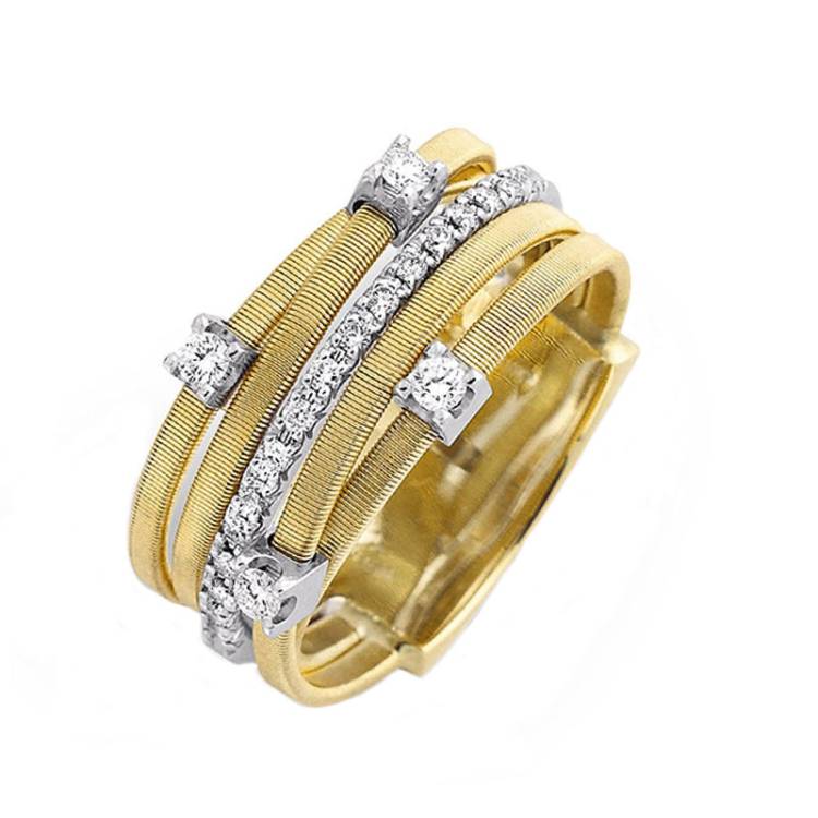 Marco Bicego Goa 18ct Yellow Gold 0.25ct Diamond Crossover Ring - K