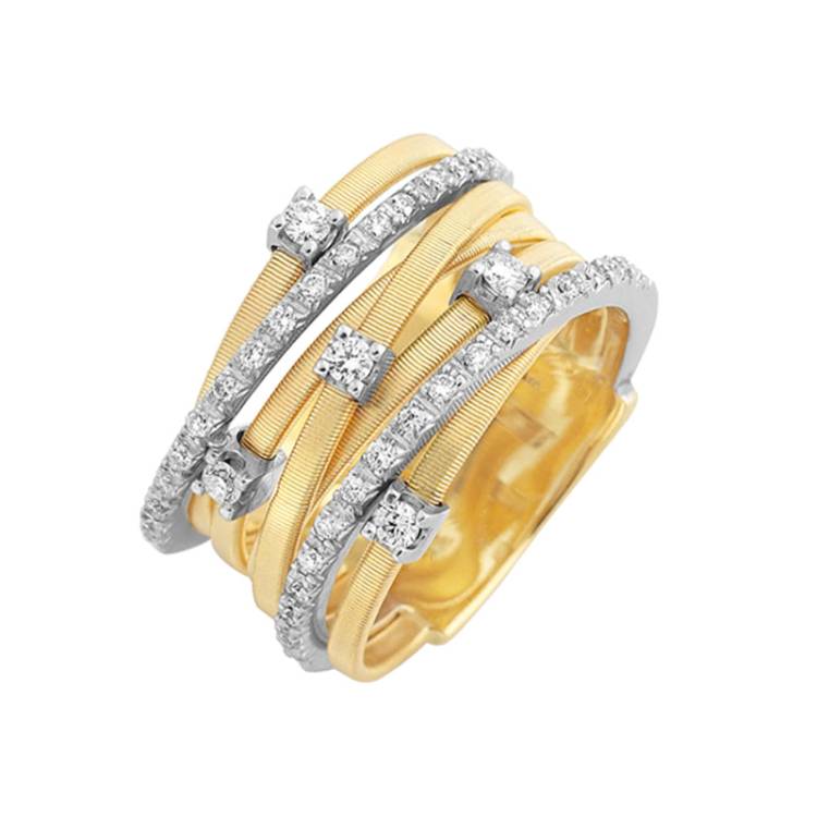 Marco Bicego Goa 18ct Yellow Gold 0.41ct Diamond Seven Strand Ring - J