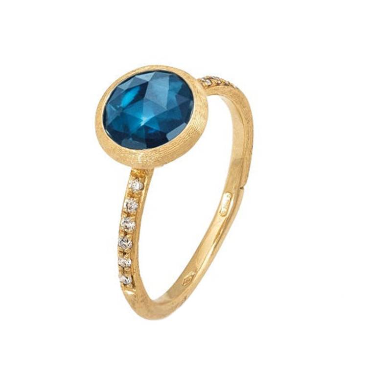 Marco Bicego Jaipur 18ct Yellow Gold London Blue Topaz 0.09ct Diamond Ring - U