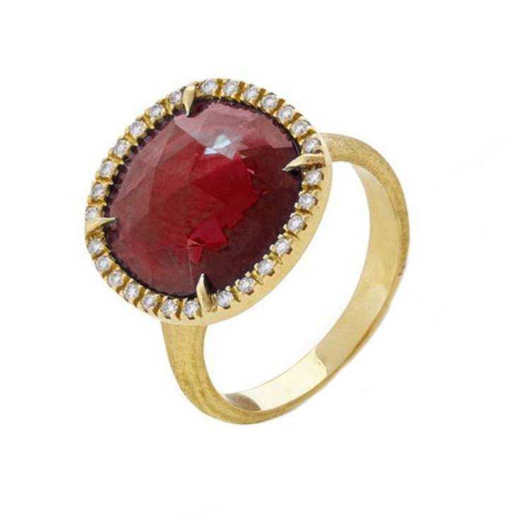 Marco Bicego Jaipur 18ct Yellow Gold Pink Tourmaline Diamond Ring D - N