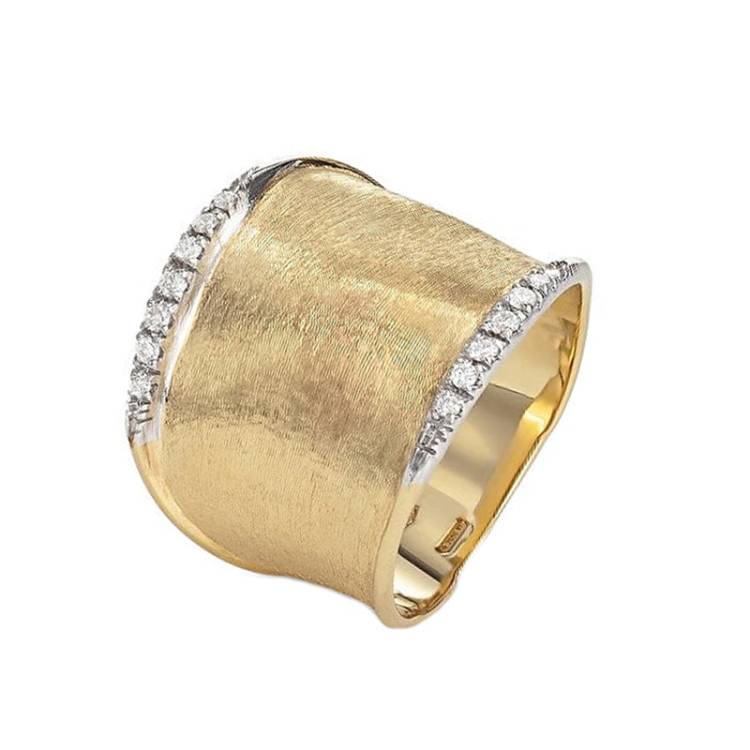 Marco Bicego Lunaria 18ct Yellow Gold 0.14ct Diamond Wide Band Ring - J