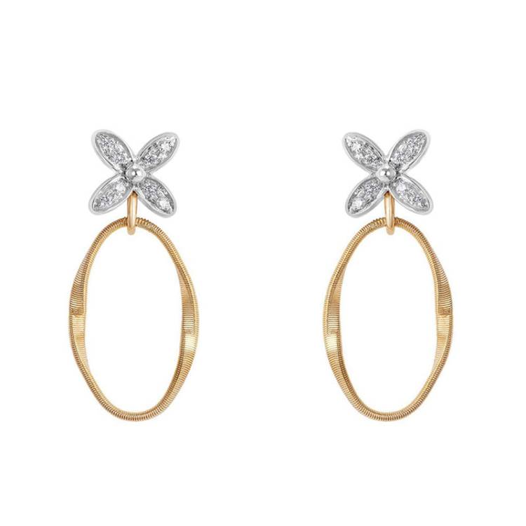 Marco Bicego Marrakech Onde 18ct Yellow Gold Diamond Flower Drop Earrings