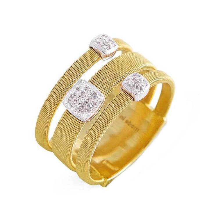 Marco Bicego Masai 18ct Yellow Gold 0.13ct Diamond Three Row Ring - U