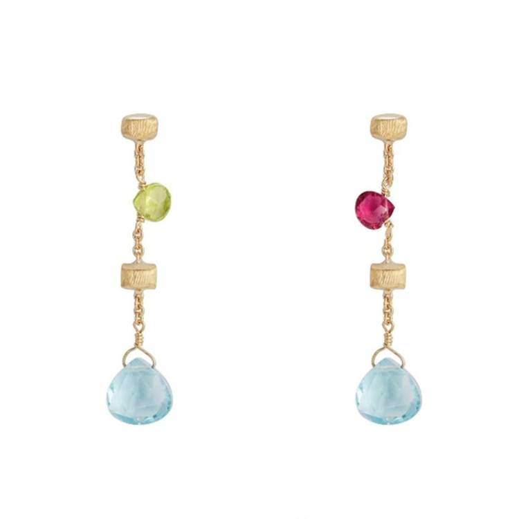 Marco Bicego Paradise 18ct Yellow Gold Multicolour Gemstone Drop Earrings - Yellow Gold