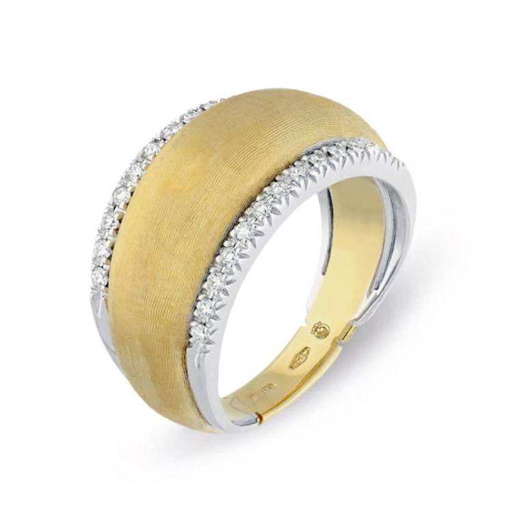 Marco Bicego Lucia 18ct Yellow Gold Double 0.20ct Diamond Row Dome Ring - M