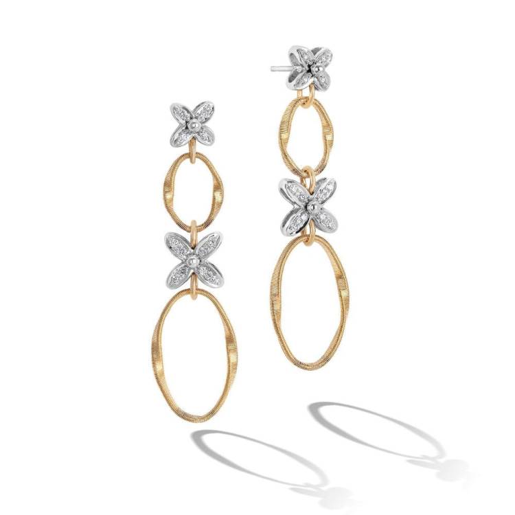 Marco Bicego Marrakech Onde 18ct Yellow Gold Diamond Flower Long Drop Earrings