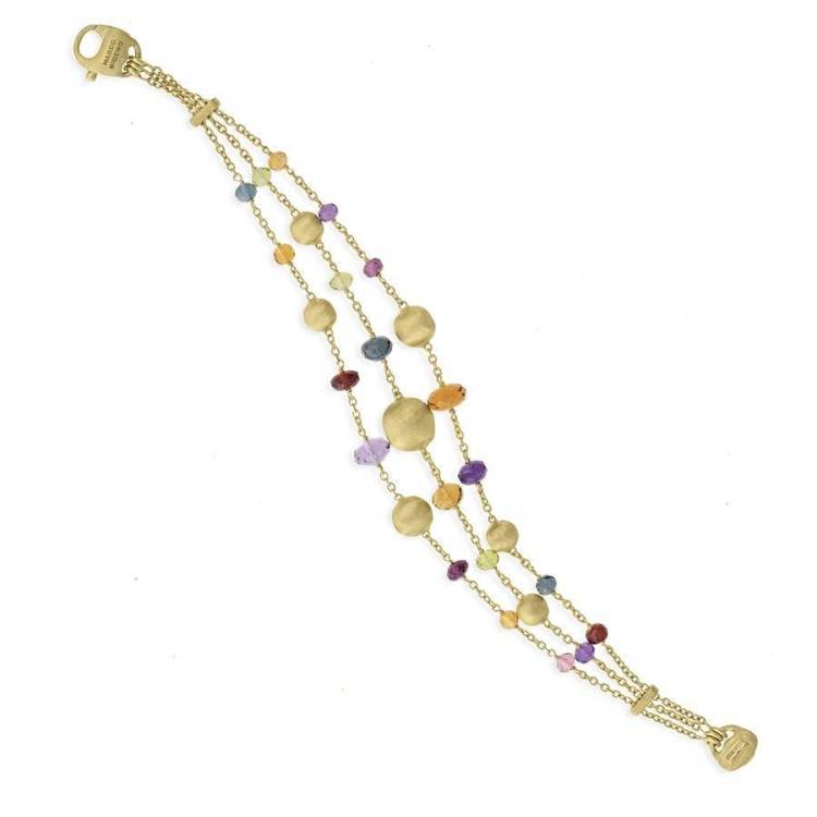 Marco Bicego Africa 18ct Yellow Gold Multi-Stone Triple Strand Bracelet - Option1 Value Yellow Gold