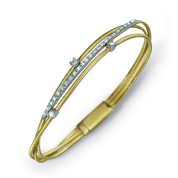 Marco Bicego Goa 18ct Yellow Gold 0.26ct Diamond Three Row Bracelet - Yellow Gold
