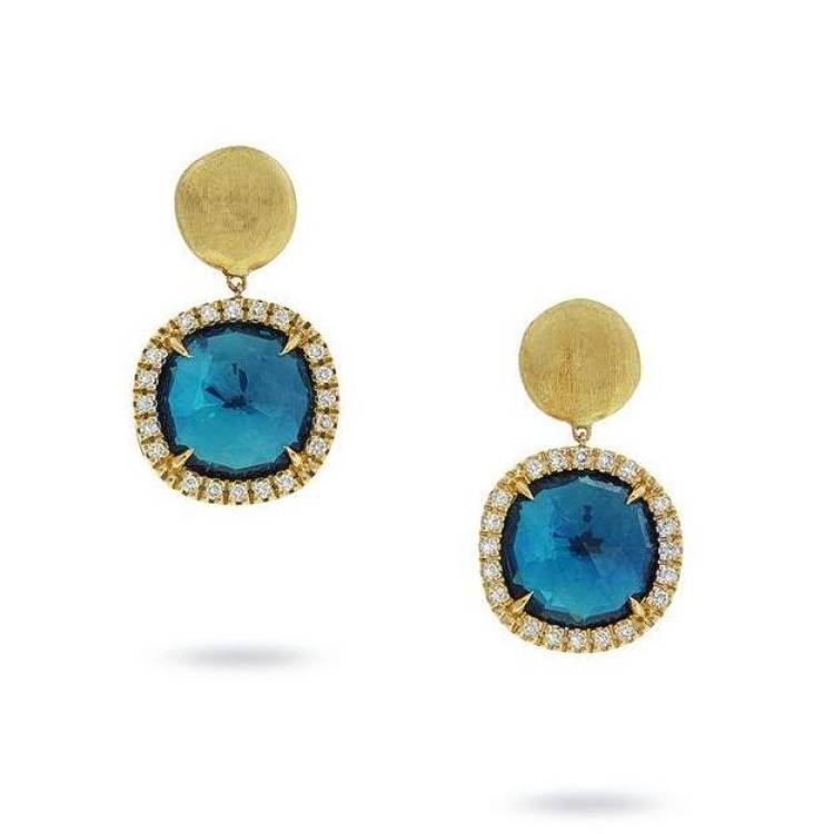 Marco Bicego Jaipur 18ct Yellow Gold London Blue Topaz 0.30ct Diamond Drop Earrings D - Option1 Value Yellow Gold
