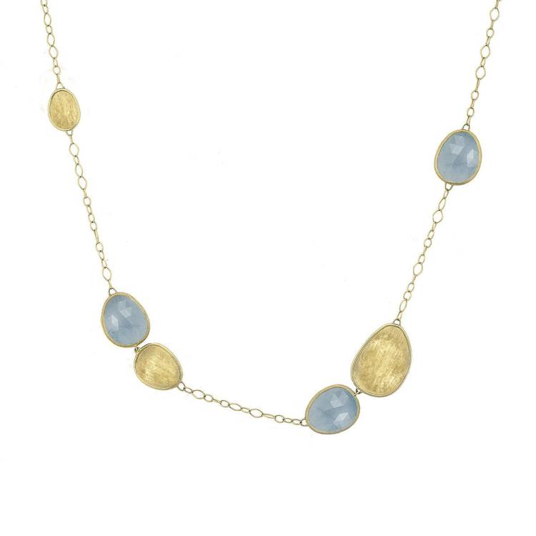 Marco Bicego Lunaria 18ct Gold Aquamarine Petal Shaped Necklace - Gold