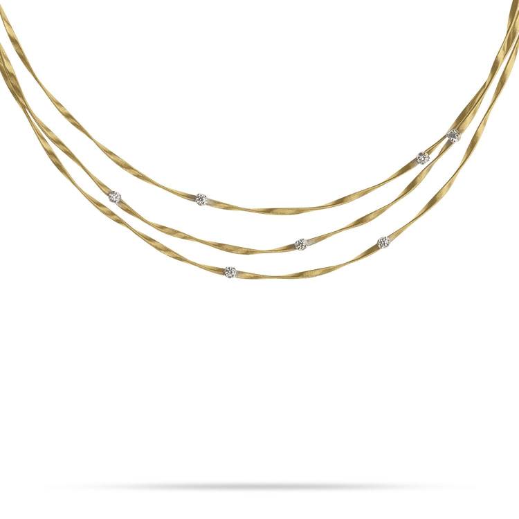 Marco Bicego Marrakech 18ct Yellow Gold 0.35ct Three-Strand Necklace - Option1 Value Yellow Gold