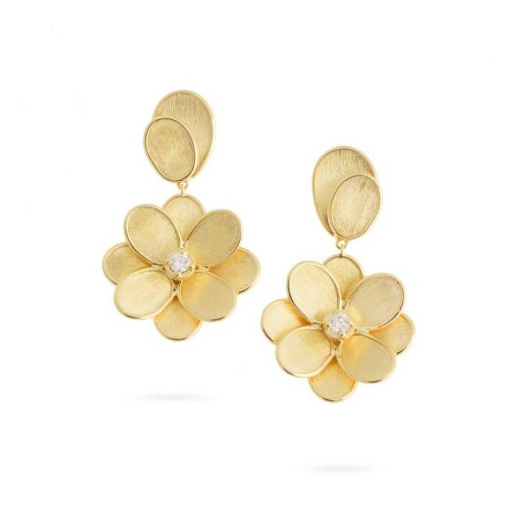 Marco Bicego Petali 18ct Yellow Gold 0.16ct Diamond Single Flower Drop Earrings - Option1 Value Yellow Gold