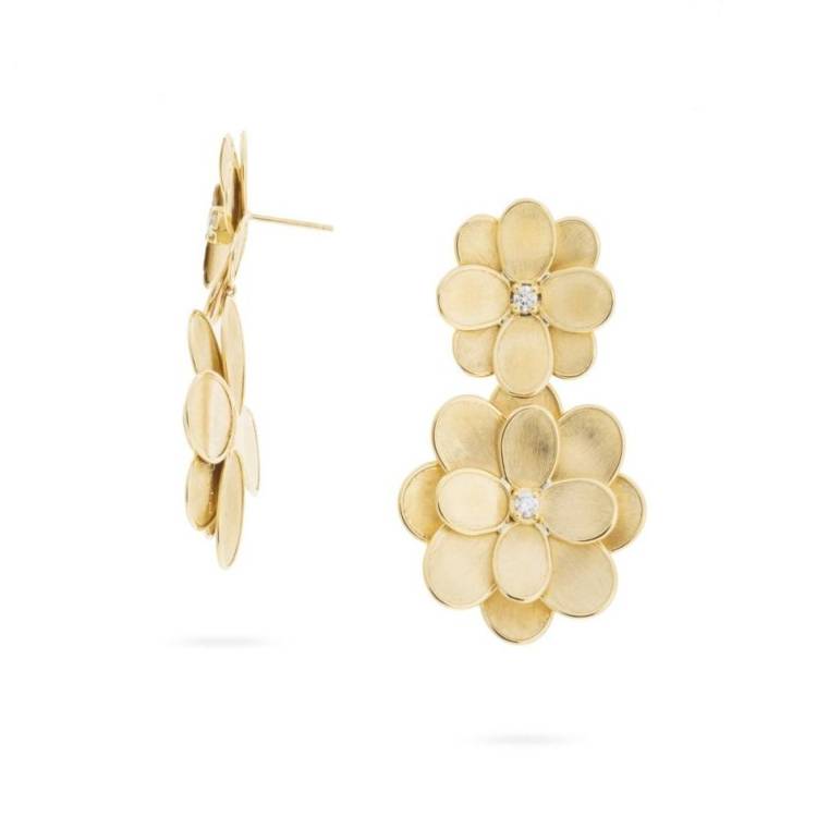 Marco Bicego Petali 18ct Yellow Gold 0.32ct Diamond Double Flower Drop Earrings - Option1 Value Yellow Gold