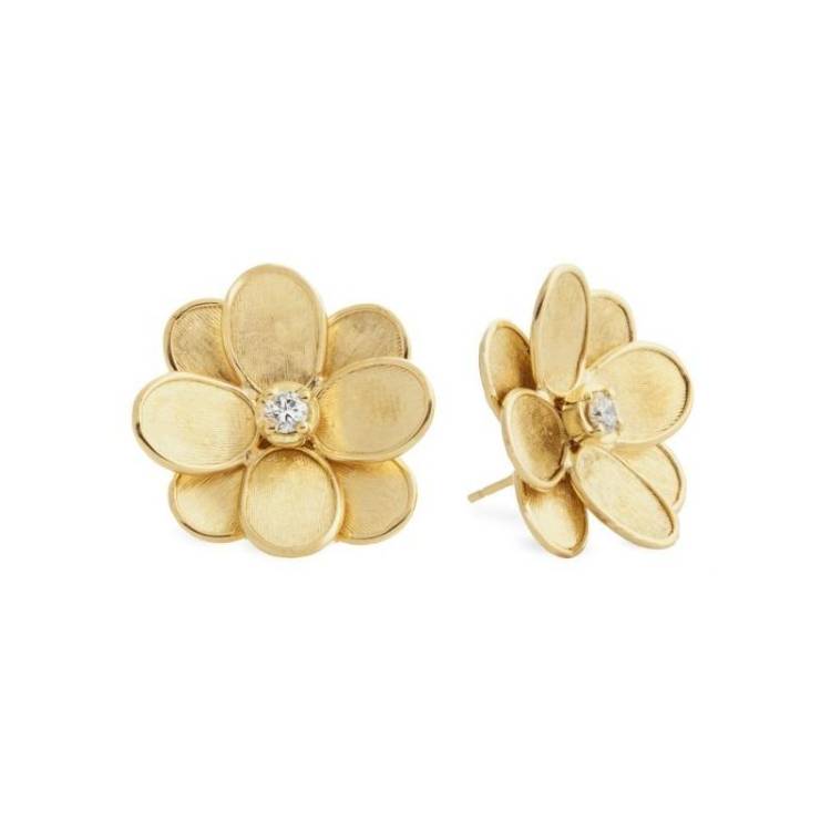 Marco Bicego Petali 18ct Yellow Gold Diamond Flower Stud Earrings - Option1 Value Yellow Gold