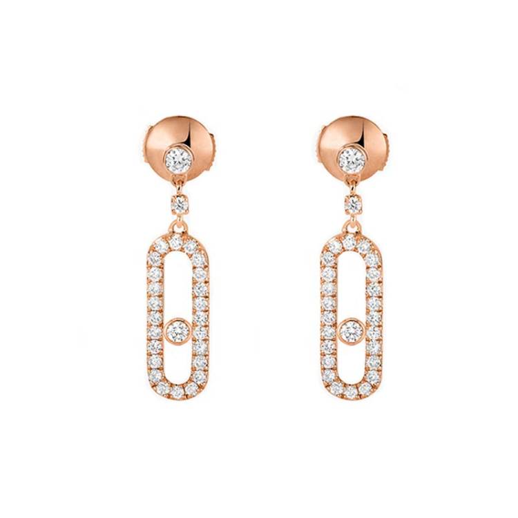 Messika Move Uno 18ct Rose Gold Diamond Stud Drop Earrings