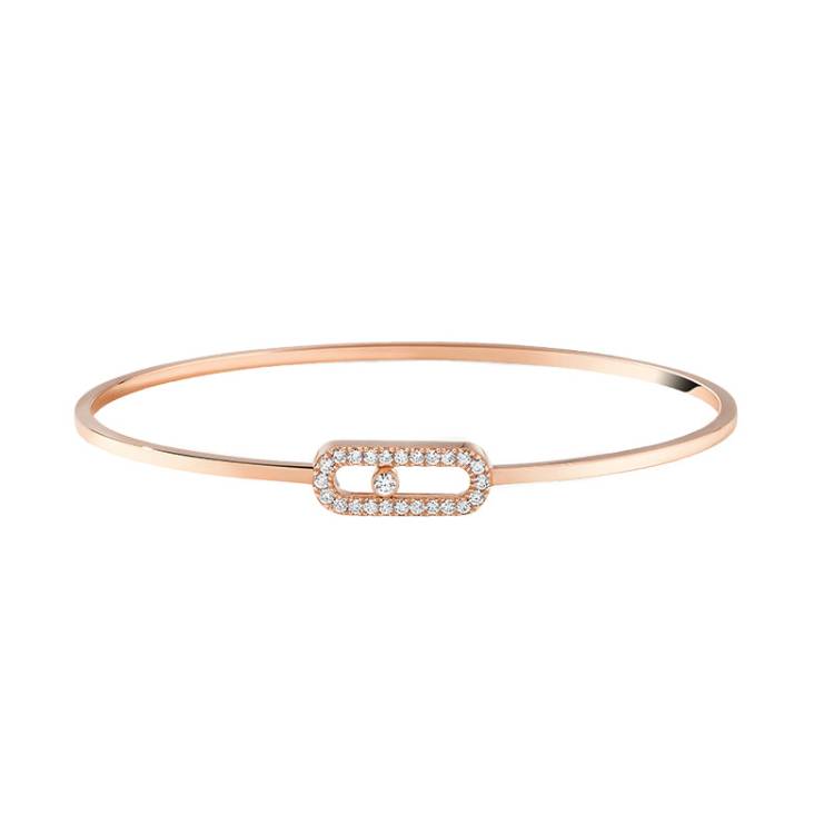 Messika Move Uno 18ct Rose Gold 0.18ct Diamond Pave Flex Bangle - M (15.5-16cm)