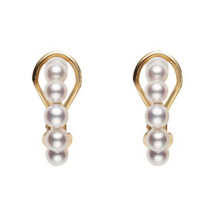 Mikimoto 18ct Yellow Gold White Akoya Pearl Bubble Earrings - Yellow Gold