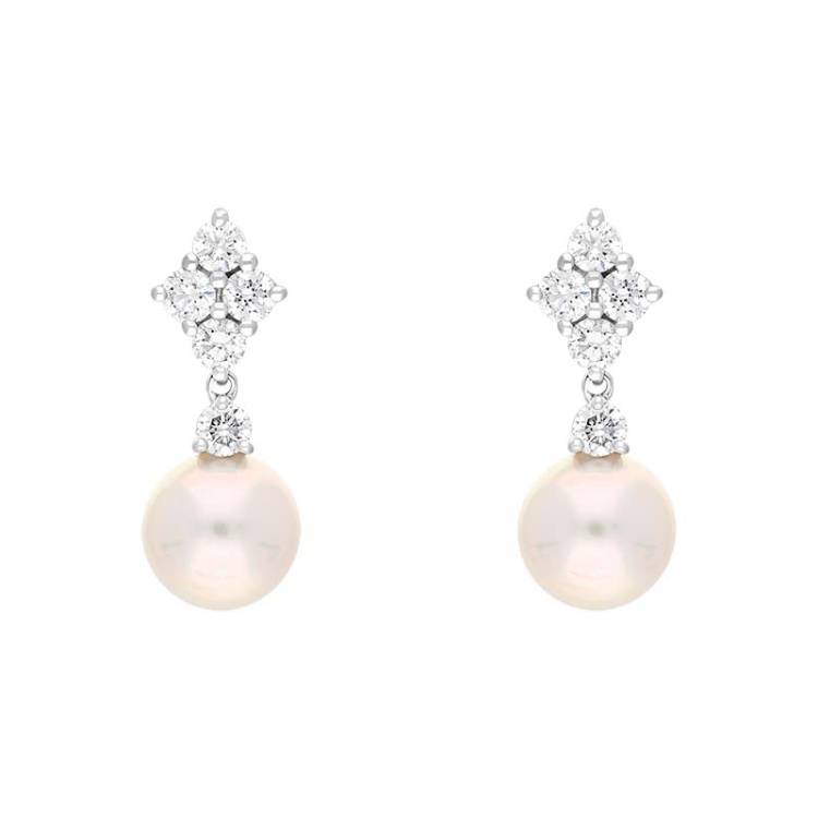 Mikimoto Classic Elegance 18ct White Gold Diamond White Akoya Pearl Earrrings - White Gold