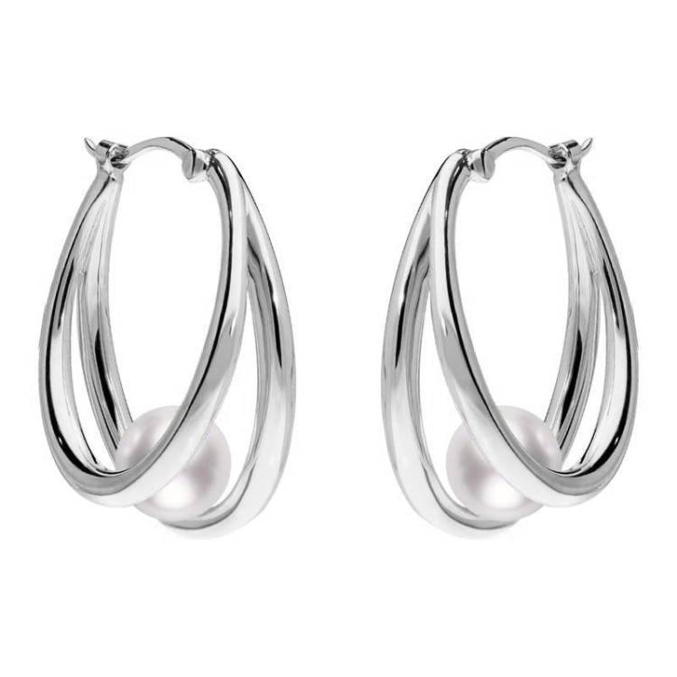Mikimoto 18ct White Gold 6mm White Akoya Pearl Hoop Earrings D