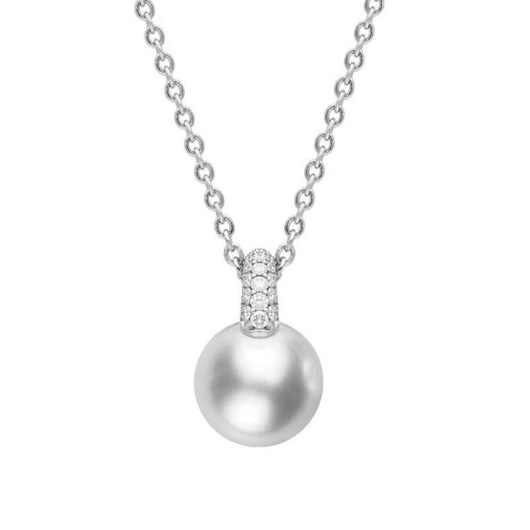 Mikimoto 18ct White Gold Diamond 8.5mm White Akoya Pearl Necklace - White Gold