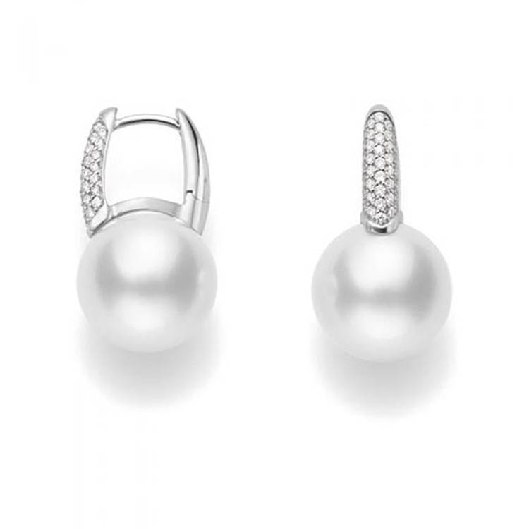 Mikimoto Classic Elegance 18ct White Gold Diamond 8mm White Akoya Pearl Earrings