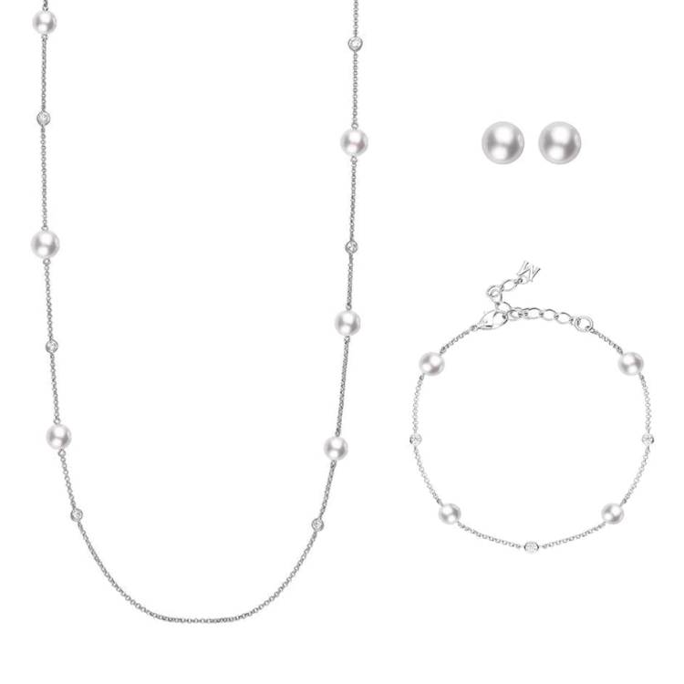 Mikimoto 18ct White Gold Diamond Akoya Pearl Three Piece Gift Set