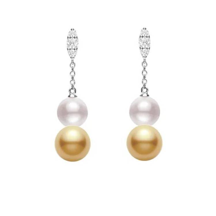 Mikimoto Morning Dew 18ct White Gold Diamond Golden South Sea and Akoya Pearl Earrings - White Gold