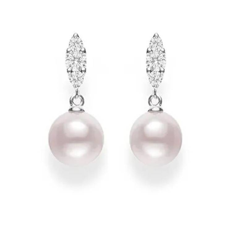 Mikimoto Morning Dew 18ct White Gold Diamond White Akoya Pearl Earrings - White Gold