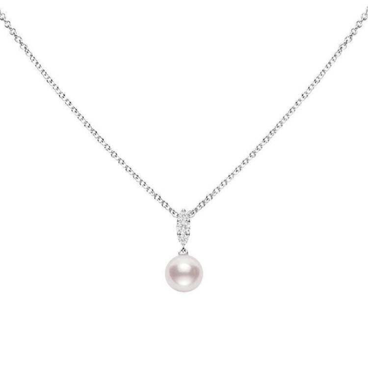Mikimoto Morning Dew 18ct White Gold Diamond White Akoya Pearl Pendant - White Gold