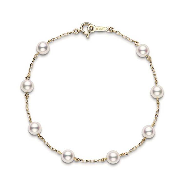 Mikimoto 18ct Yellow Gold 5.5mm White Akoya Pearl Bracelet