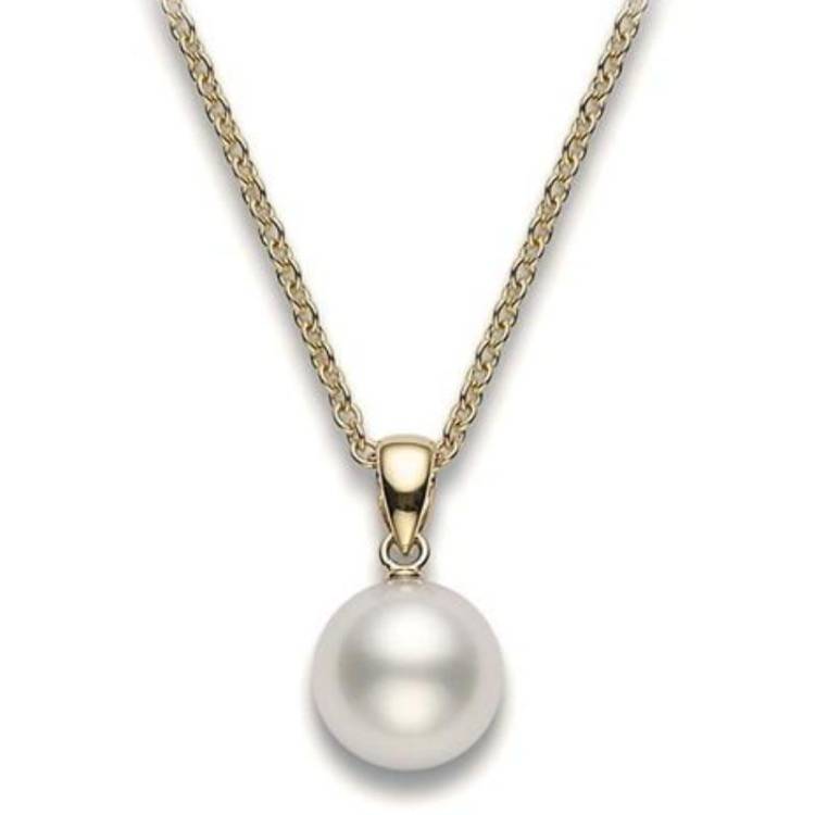 Mikimoto 18ct Yellow Gold 7.5mm White AA Akoya Pearl Necklace