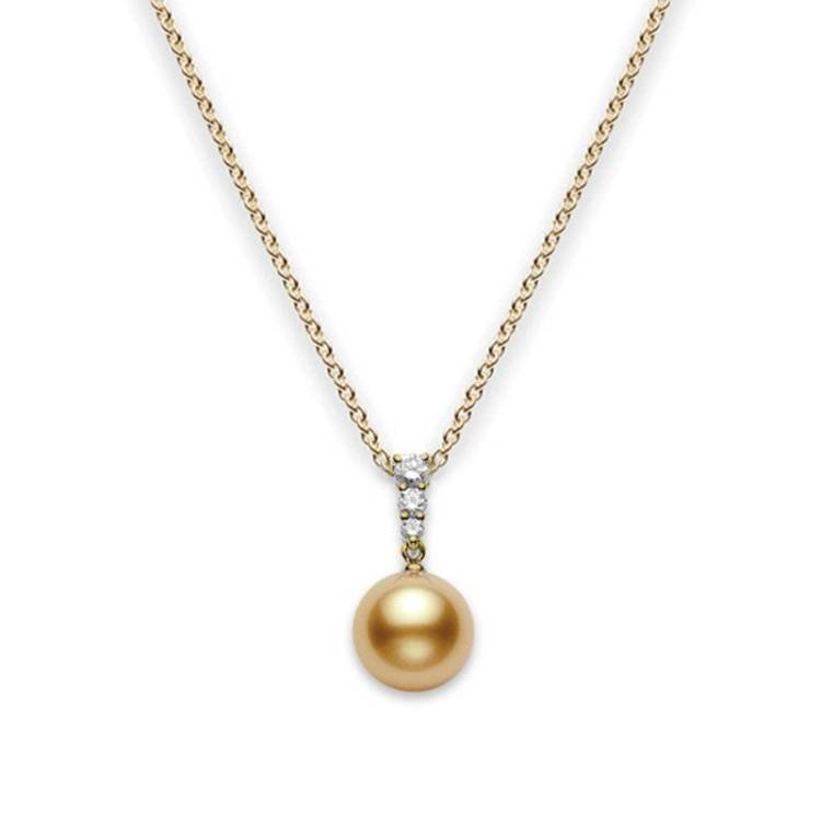 Mikimoto Morning Dew 18ct Yellow Gold Diamond Golden South Sea Pearl Pendant - Yellow Gold