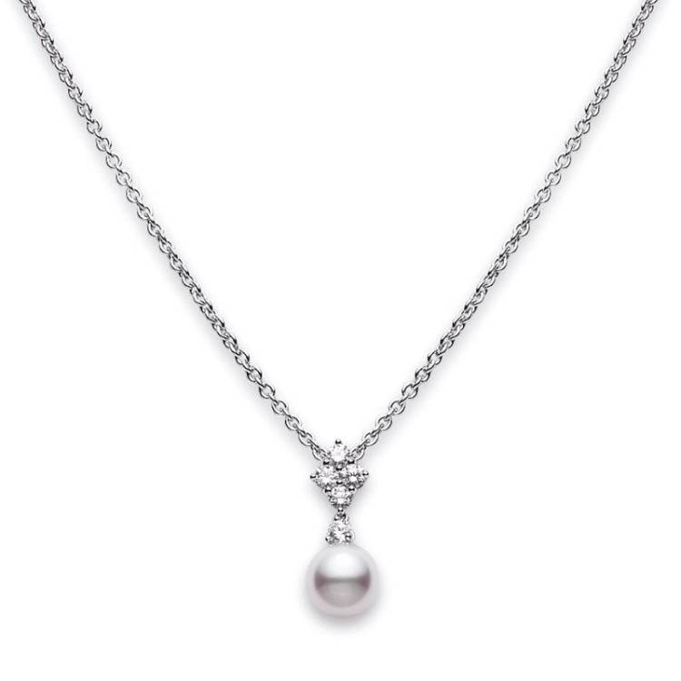 Mikimoto Classic Elegance 18ct White Gold Diamond White Akoya Pearl Pendant - White Gold