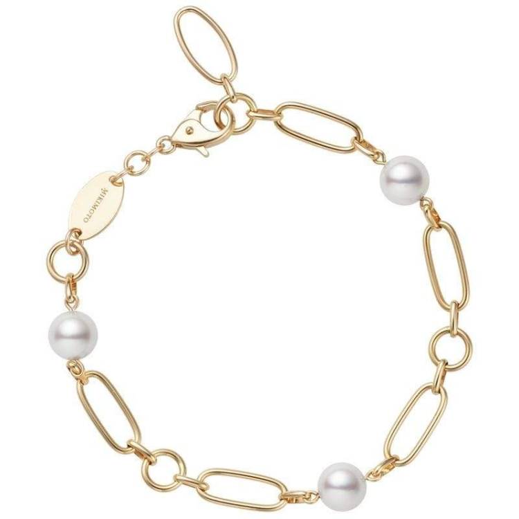 Mikimoto M Code 18ct Yellow Gold White Akoya Pearl Bracelet - Yellow Gold