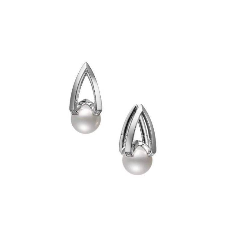Mikimoto M Collection 18ct White Gold Diamond White Akoya Pearl Earrings - White Gold