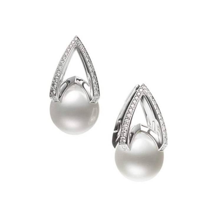 Mikimoto M Collection 18ct White Gold Diamond White South Sea Pearl Earrings - White Gold