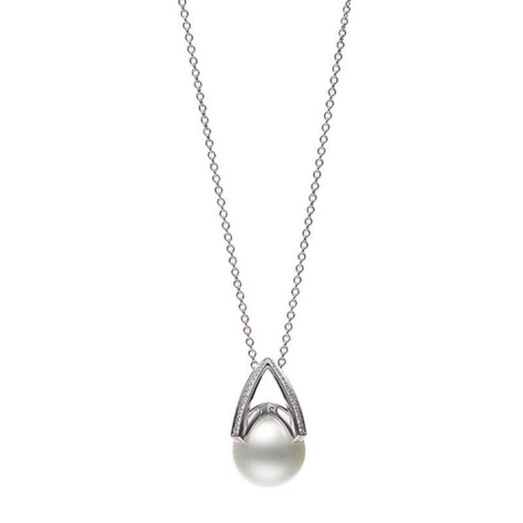 Mikimoto M Collection 18ct White Gold Diamond White South Sea Pearl Pendant - White Gold