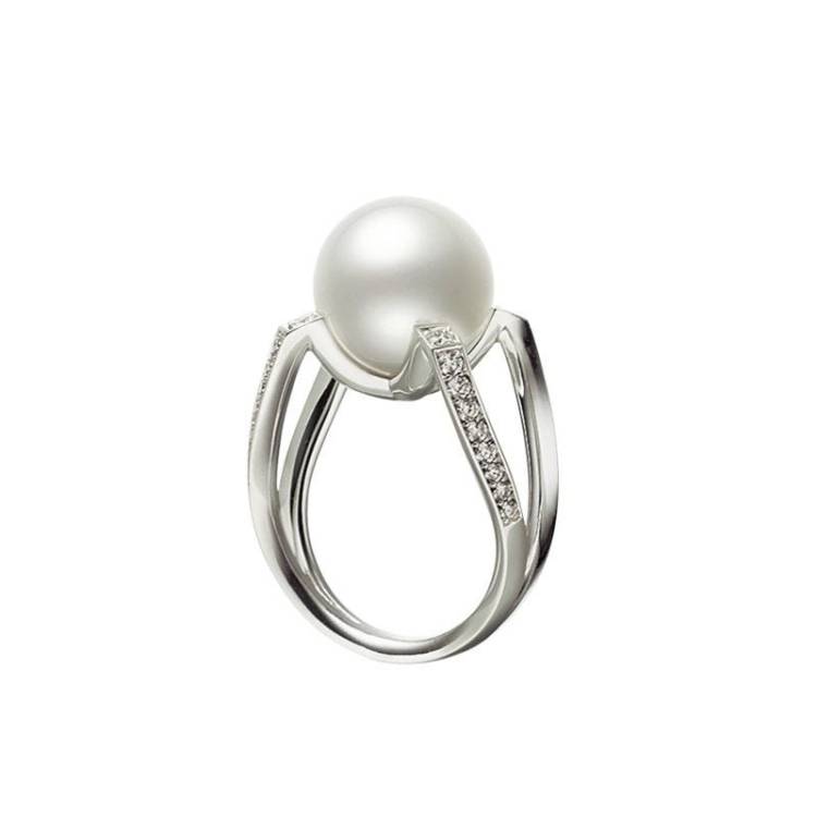 Mikimoto M Collection 18ct White Gold Diamond White South Sea Pearl Ring - 54