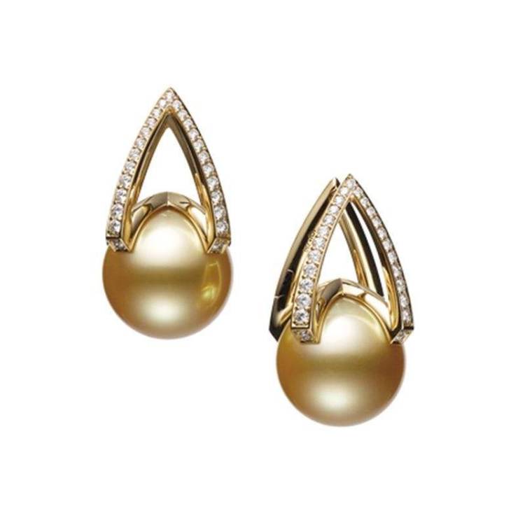 Mikimoto M Collection 18ct Yellow Gold Diamond Golden South Sea Pearl Earrings - Yellow Gold