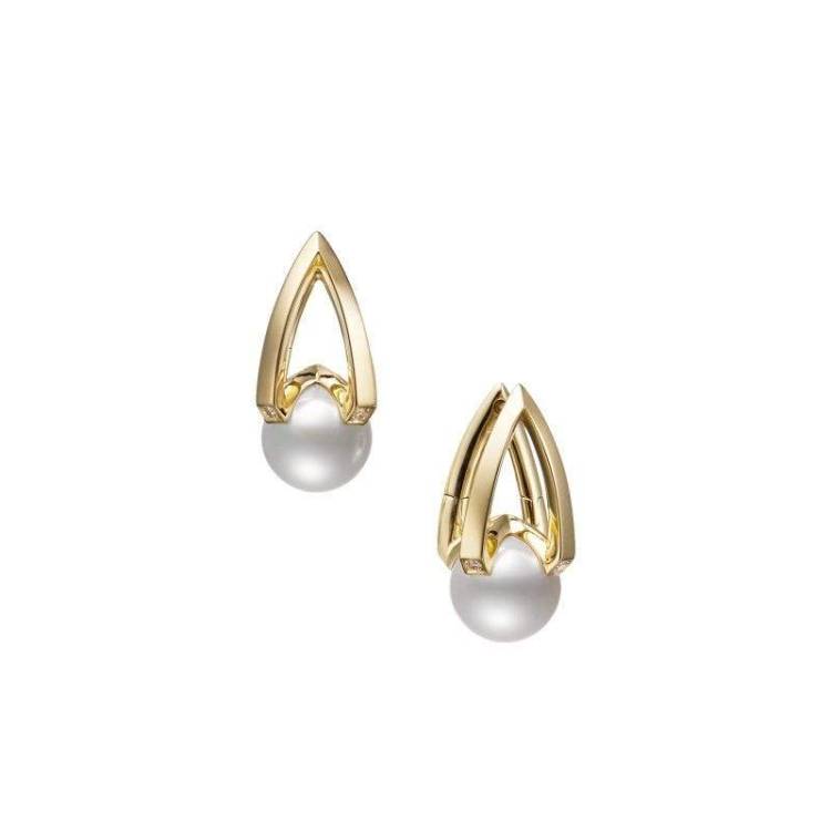 Mikimoto M Collection 18ct Yellow Gold Diamond White Akoya Pearl Earrings - Yellow Gold