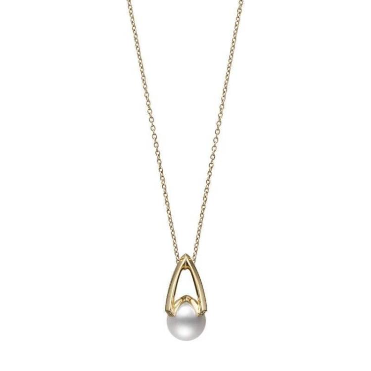 Mikimoto M Collection 18ct Yellow Gold Diamond White Akoya Pearl Pendant - Yellow Gold