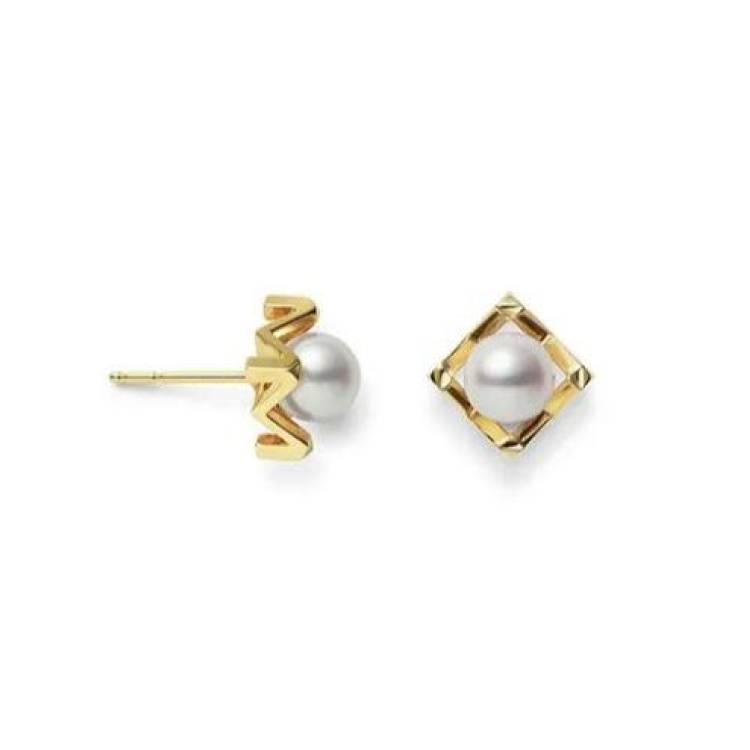 Mikimoto M Collection 18ct Yellow Gold White Akoya Pearl Stud Earrings - Yellow Gold