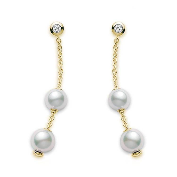 Mikimoto Pearls In Motion 18ct Yellow Gold Diamond Pearl Drop Earrings - TITLE Yellow Gold