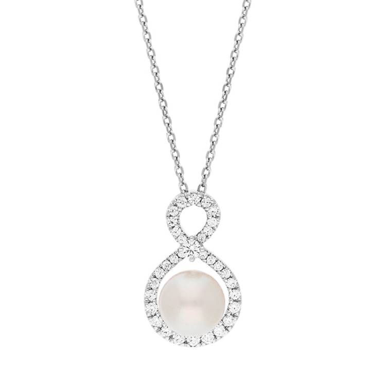 Mikimoto Ruyi 18ct White Gold 0.21ct Diamond 8mm White Akoya Pearl Necklace