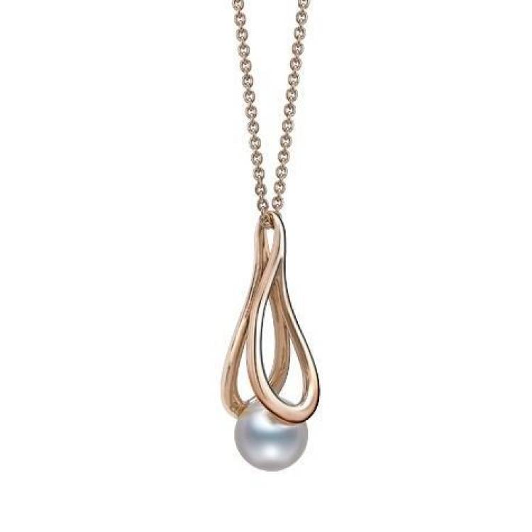 Mikimoto 18ct Rose Gold 7.5mm White Akoya Pearl Moon Drop Necklace - Option1 Value Rose Gold