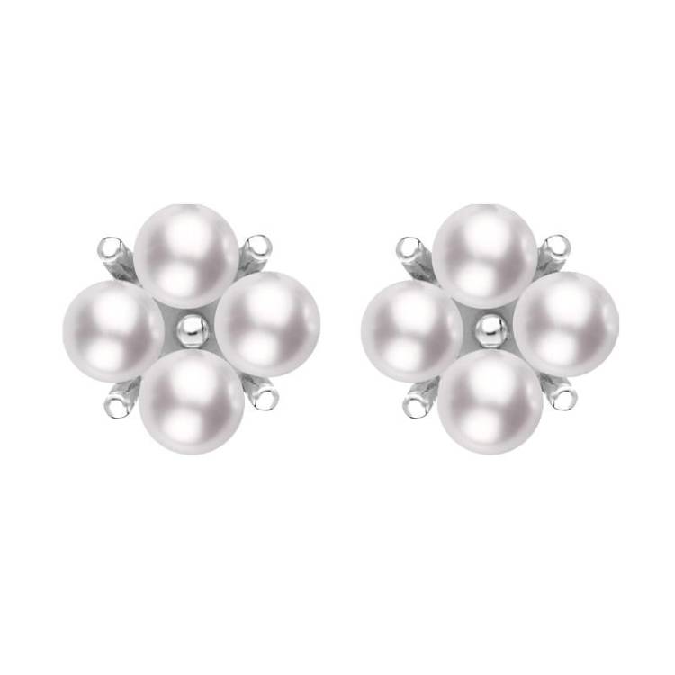 Mikimoto 18ct White Gold 3.25mm Akoya Pearl Floral Cluster Stud Earrings