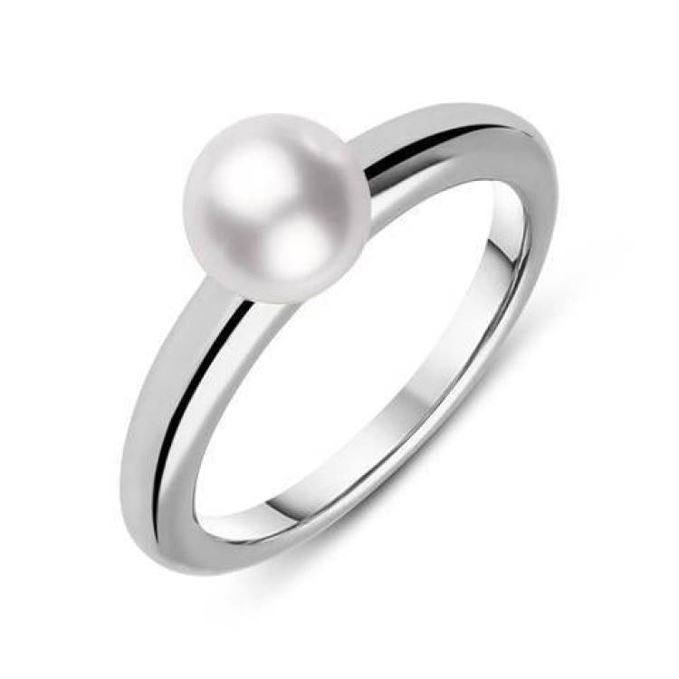 Mikimoto 18ct White Gold 6.5mm White Akoya Pearl Ring - 58