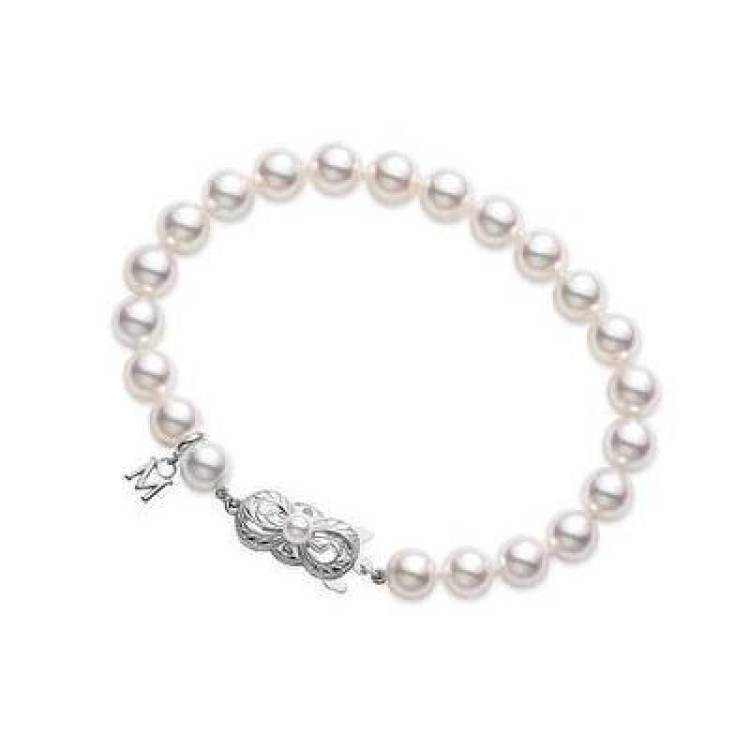 Mikimoto 18ct White Gold 6.5mm White Grade A1 Akoya Pearl Bracelet - White Gold